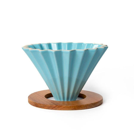 V60 Keramische Origami Blauw met Houten Voet - Unusual Coffees