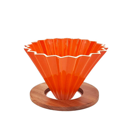 V60 Keramische Origami Oranje met Houten Voet - Unusual Coffees